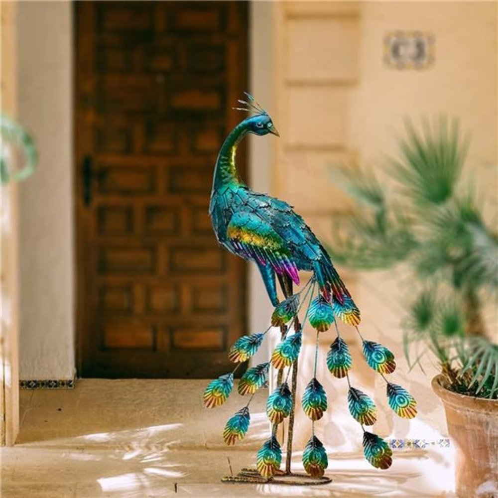 Metal Peacock Garden Statue and Sculpture, Peacocks Yard Art Lawn Ornament(1-Pc) - Picture 4 of 7